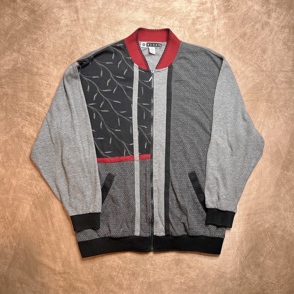 Blast Vintage 90s Color Block Patchwork Zip Up Jacket Gray Black Red Floral Punk